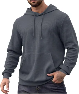Mens Hooded Sweatshirt Long Sleeve Drawstring Solid Color Hoodies With Pocket Casual Relaxed Fit Pullover Shirts Tops