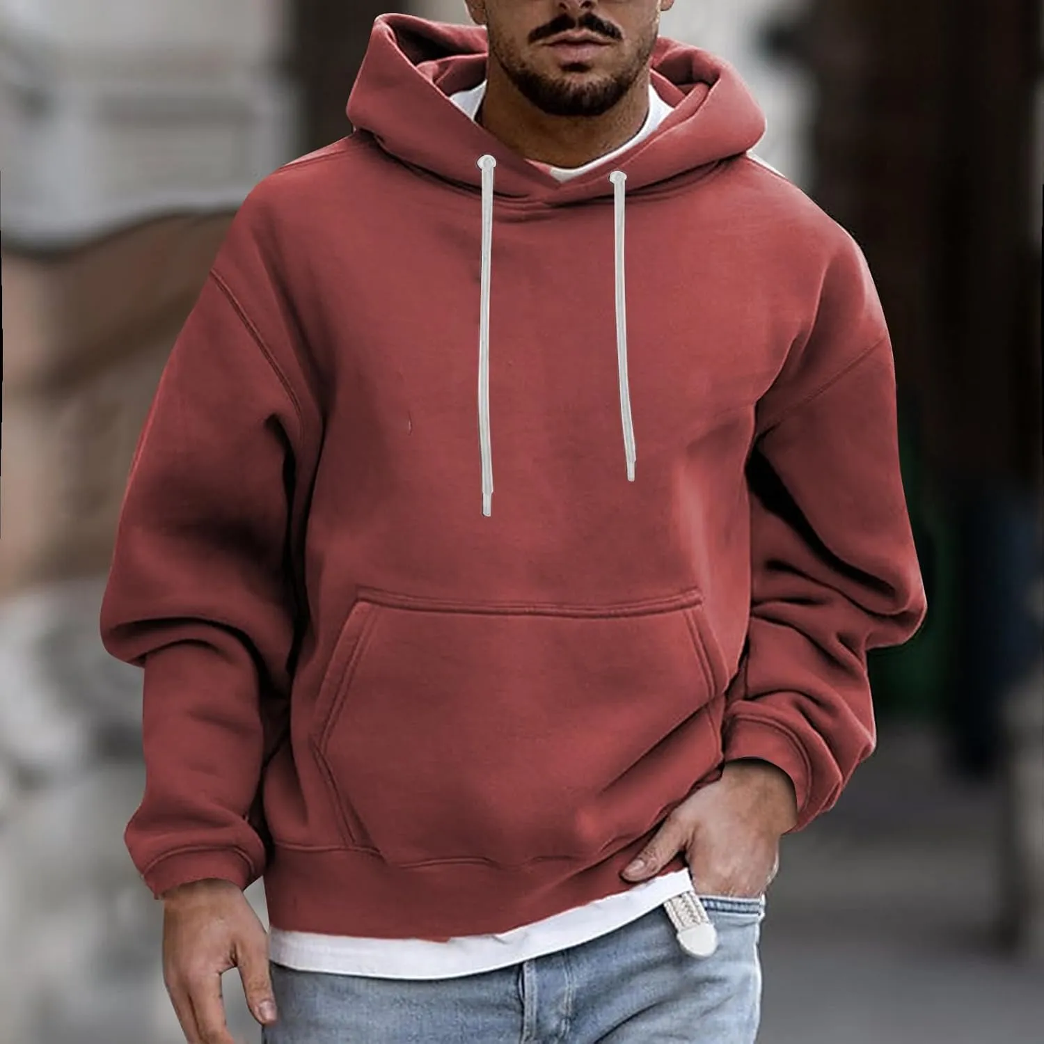 Men'S Hoodies,Big And Tall Plain Hoodie Sweatshirts Fashion Hooded Pullover Casual Long Sleeve Fall Top M-4Xl