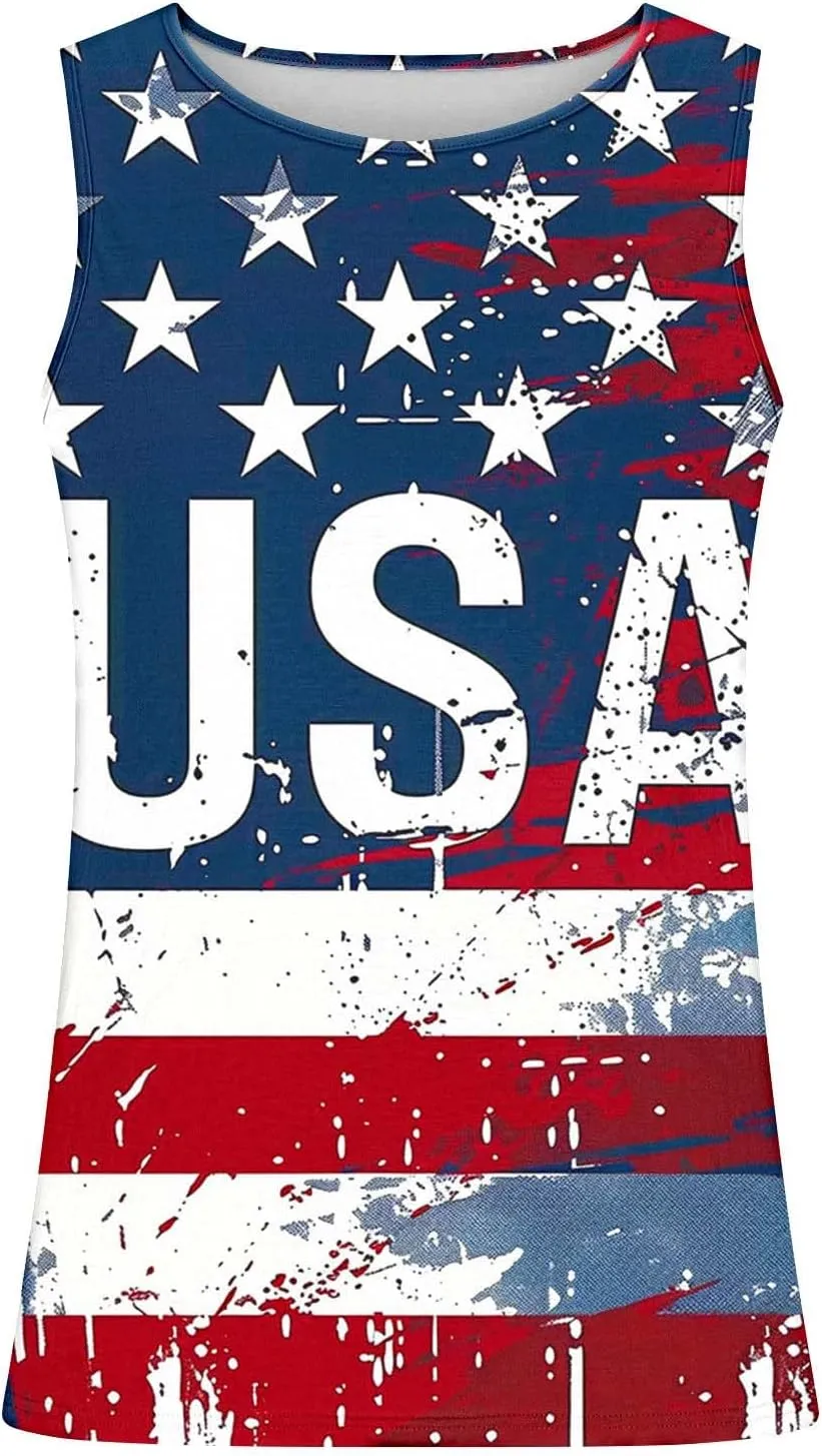 Mens Independence Day Tank Top Fashion Plus Size Sleeveless Crewneck Muscle T Shirts Summer Casual Beach Sport Tops