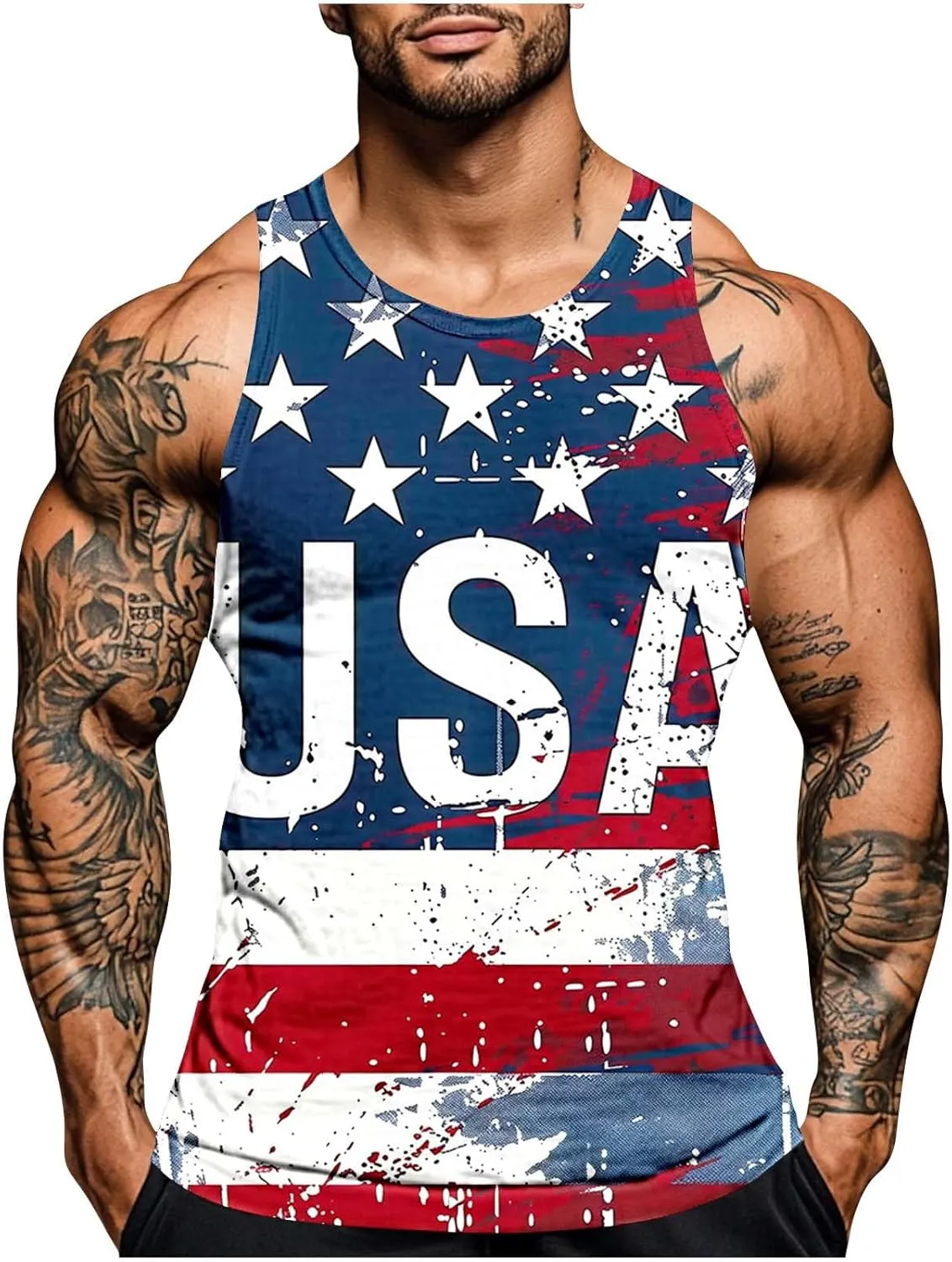 Mens Independence Day Tank Top Fashion Plus Size Sleeveless Crewneck Muscle T Shirts Summer Casual Beach Sport Tops