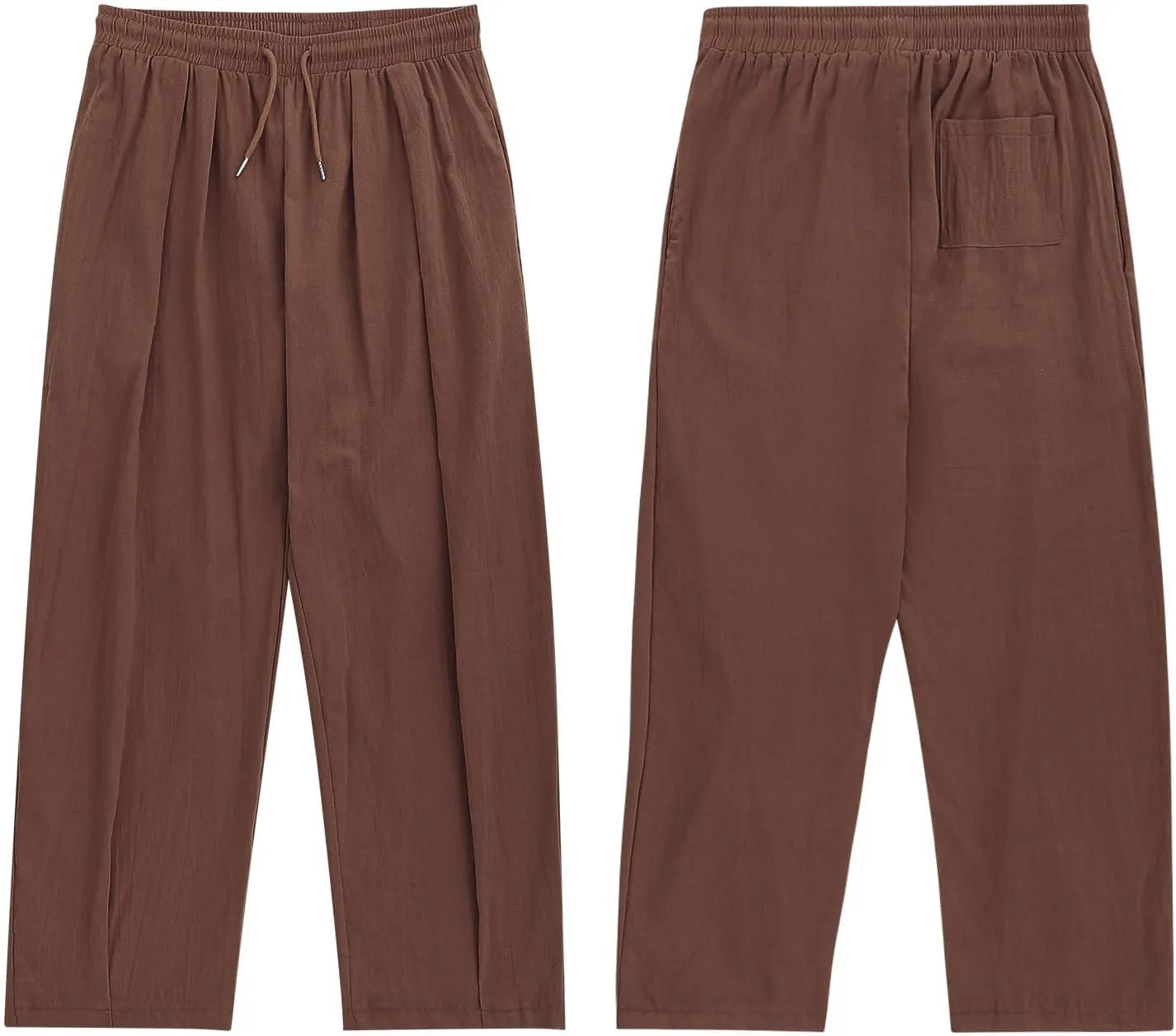 Mens Linen Beach Pants Boho Straight Leg Yoga Pants with Pockets 2025 Baggy Elastic Waist Work Pants Pleated Pants