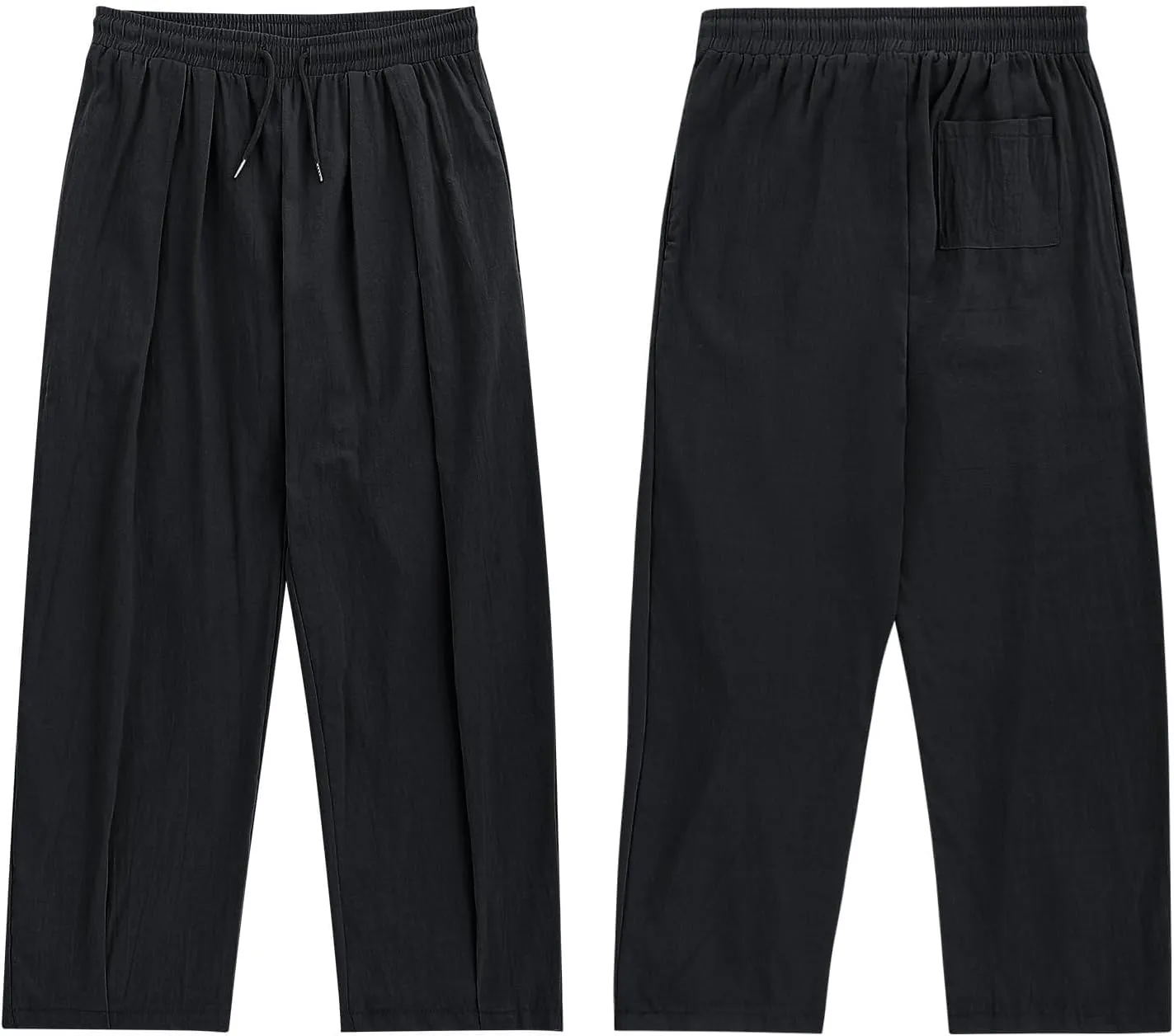 Mens Linen Beach Pants Boho Straight Leg Yoga Pants with Pockets 2025 Baggy Elastic Waist Work Pants Pleated Pants