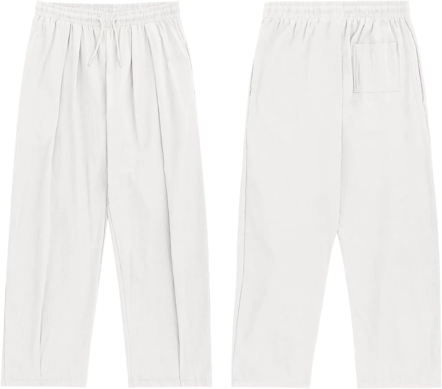 Mens Linen Beach Pants Boho Straight Leg Yoga Pants with Pockets 2025 Baggy Elastic Waist Work Pants Pleated Pants