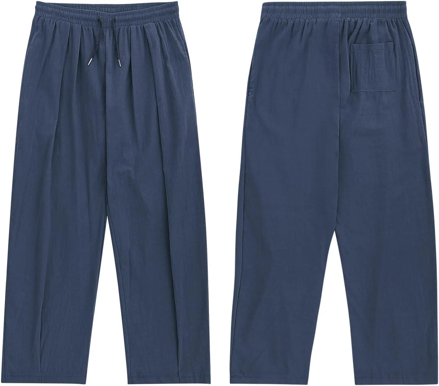 Mens Linen Beach Pants Boho Straight Leg Yoga Pants with Pockets 2025 Baggy Elastic Waist Work Pants Pleated Pants
