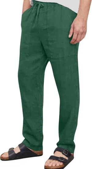 Mens Linen Pants Lightweight Wide Leg Lounge Pants with Pockets Casual Summer Elastic Waisted Pants Linen Trousers