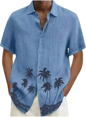 Men's Linen Shirts Big and Tall Short Sleeve Casual Button Down Shirts Lightweight Summer Beach Dress Shirts Tops