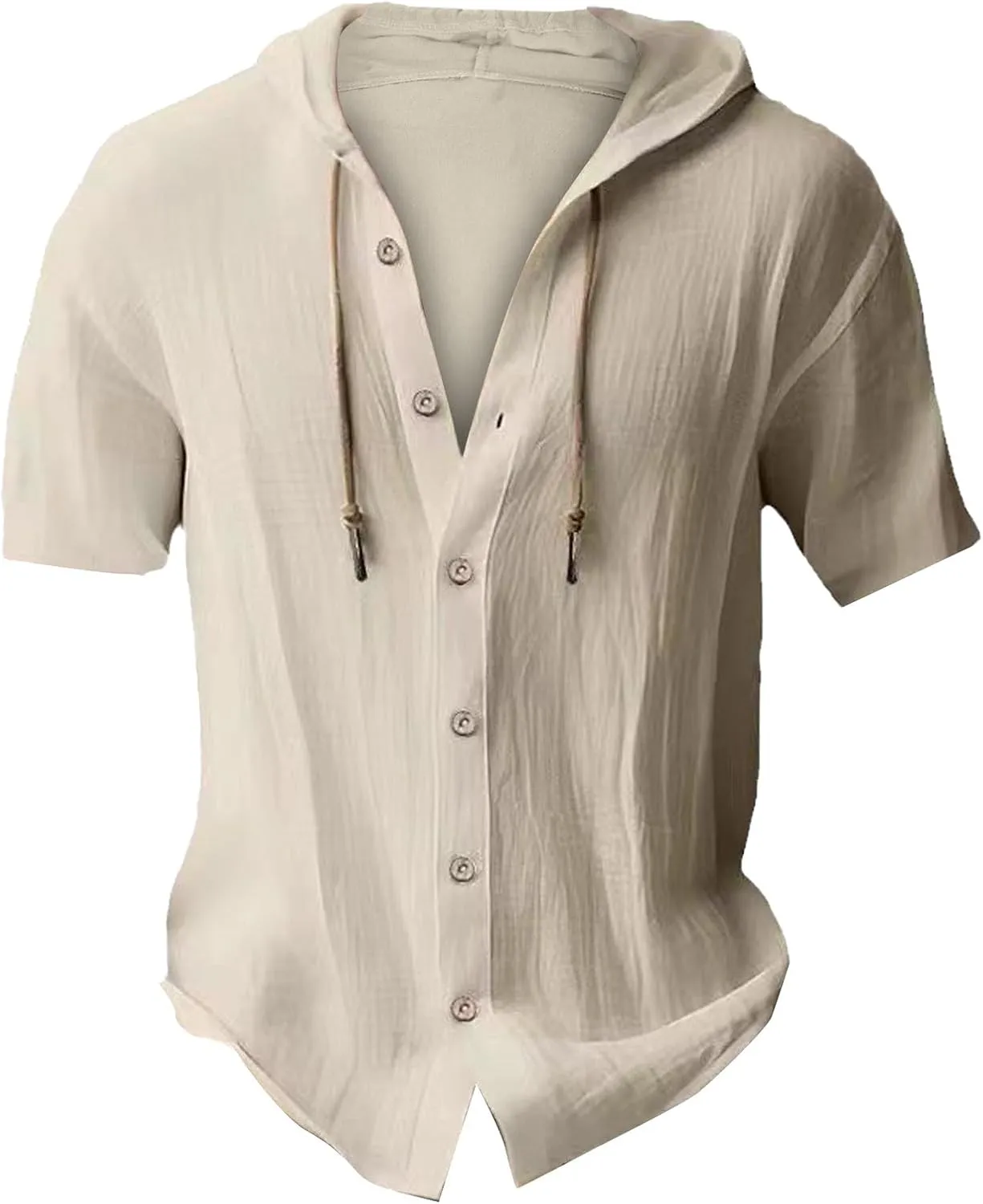 Men's Linen Shirts Hoodie Casual Button Down Shirt Men Long Sleeve Linen Chambray Shirt Mens Beach Shirts
