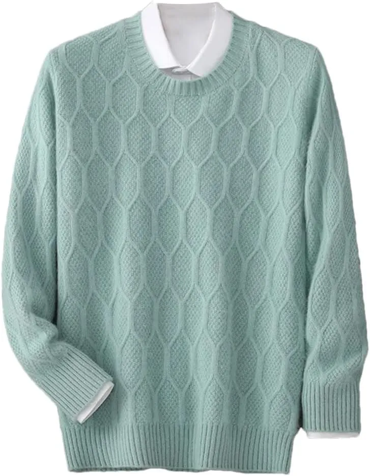 Men's Mink Cashmere Sweaters Crewneck Jacquards Pullover Knit Loose Jumper Sweaters for Men