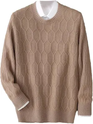 Men's Mink Cashmere Sweaters Crewneck Jacquards Pullover Knit Loose Jumper Sweaters for Men
