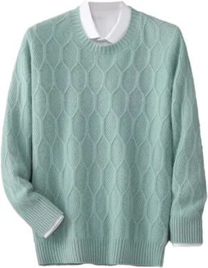 Men's Mink Cashmere Sweaters Crewneck Jacquards Pullover Knit Loose Jumper Sweaters for Men
