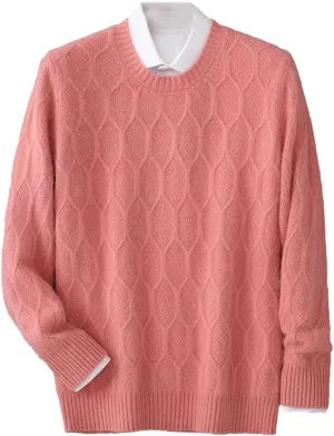 Men's Mink Cashmere Sweaters Crewneck Jacquards Pullover Knit Loose Jumper Sweaters for Men