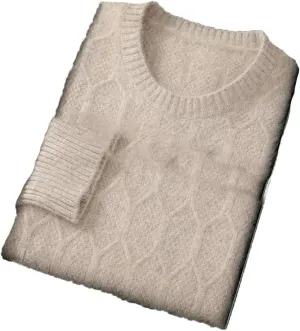 Men's Mink Cashmere Sweaters Crewneck Jacquards Pullover Knit Loose Jumper Sweaters for Men