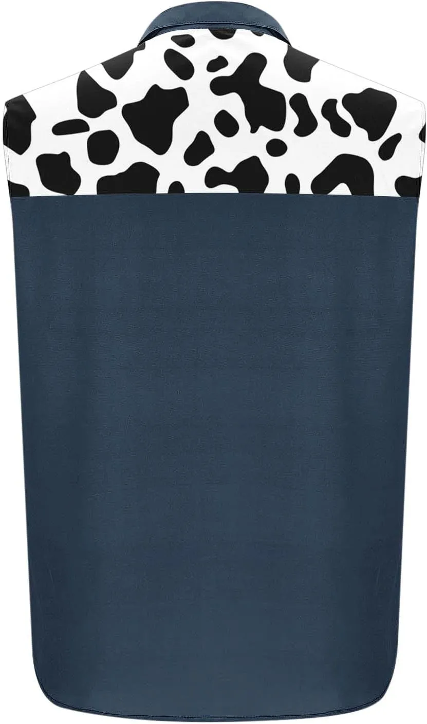 Men's Novelty Cow Printed Workout Casual Tank Top Casual Sleeveless Button Down Graphic Muscle Beach Shirts