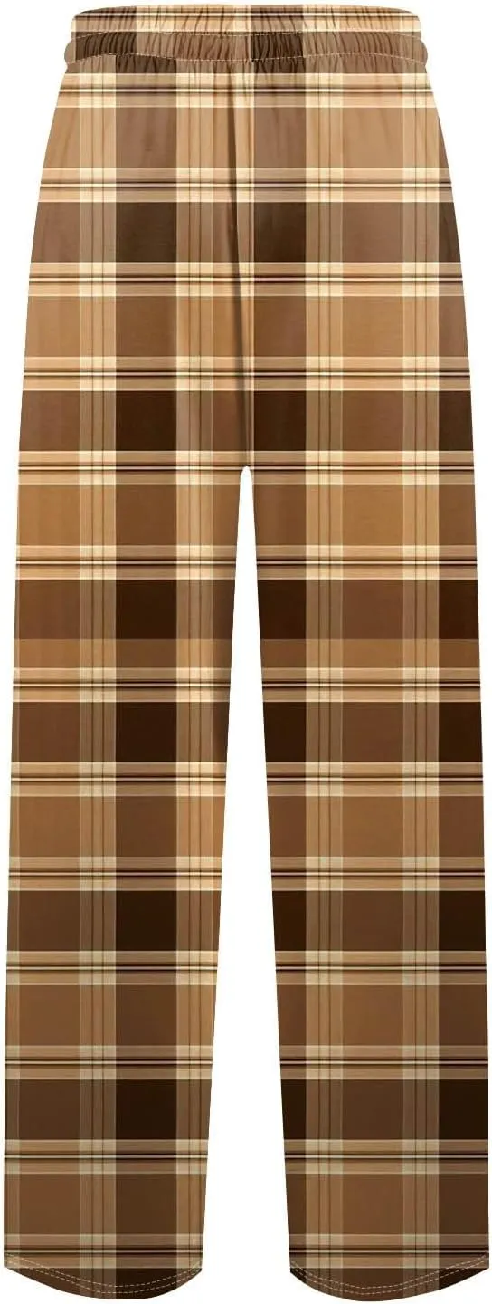 Mens Pajamas Pants Warm Plaid Lounge Pj Bottoms Casual Elastic Waist Drawstring Lounge Pants with Pockets