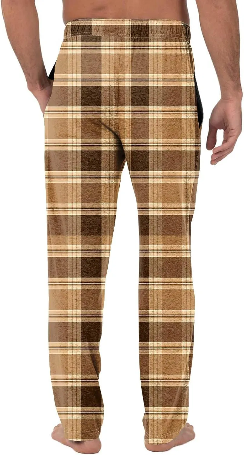 Mens Pajamas Pants Warm Plaid Lounge Pj Bottoms Casual Elastic Waist Drawstring Lounge Pants with Pockets