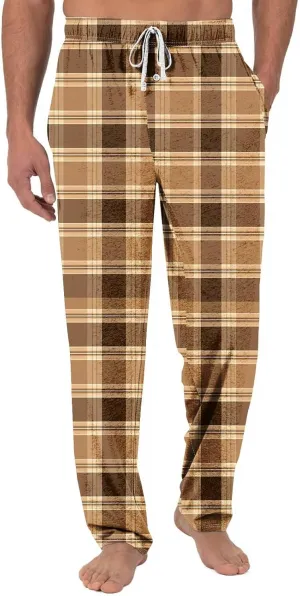 Mens Pajamas Pants Warm Plaid Lounge Pj Bottoms Casual Elastic Waist Drawstring Lounge Pants with Pockets