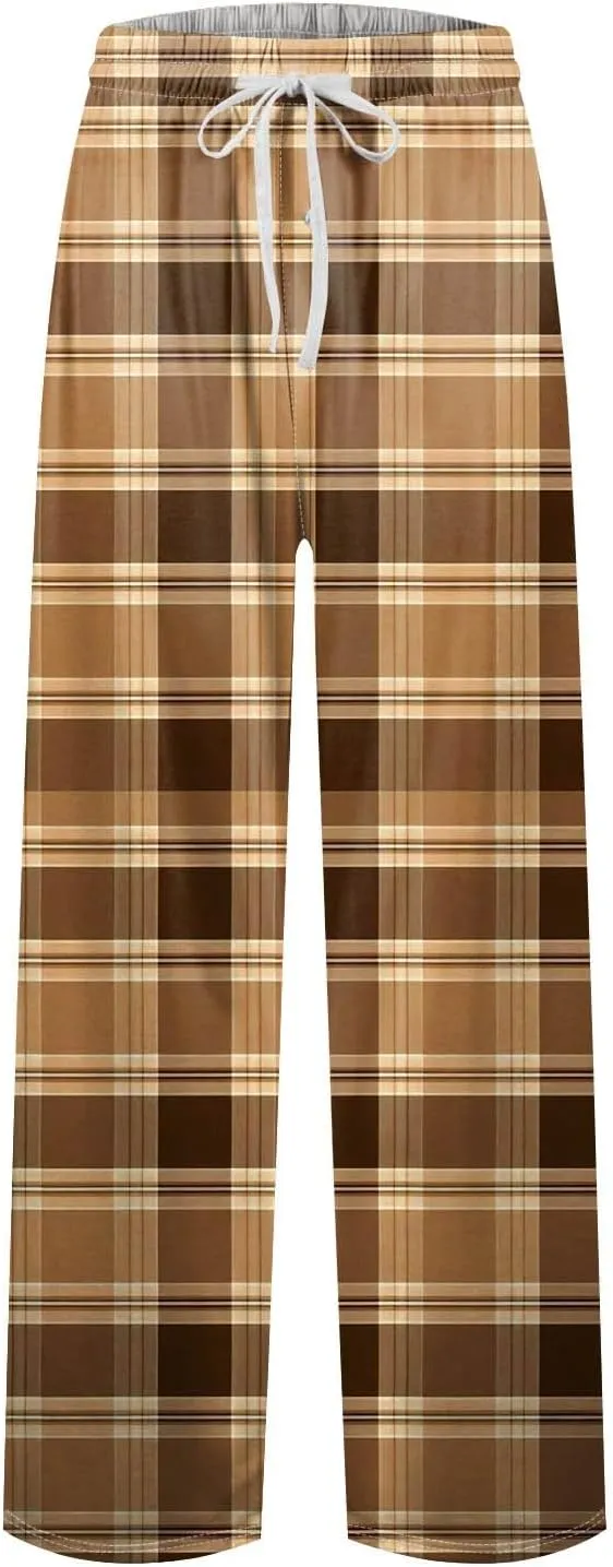 Mens Pajamas Pants Warm Plaid Lounge Pj Bottoms Casual Elastic Waist Drawstring Lounge Pants with Pockets