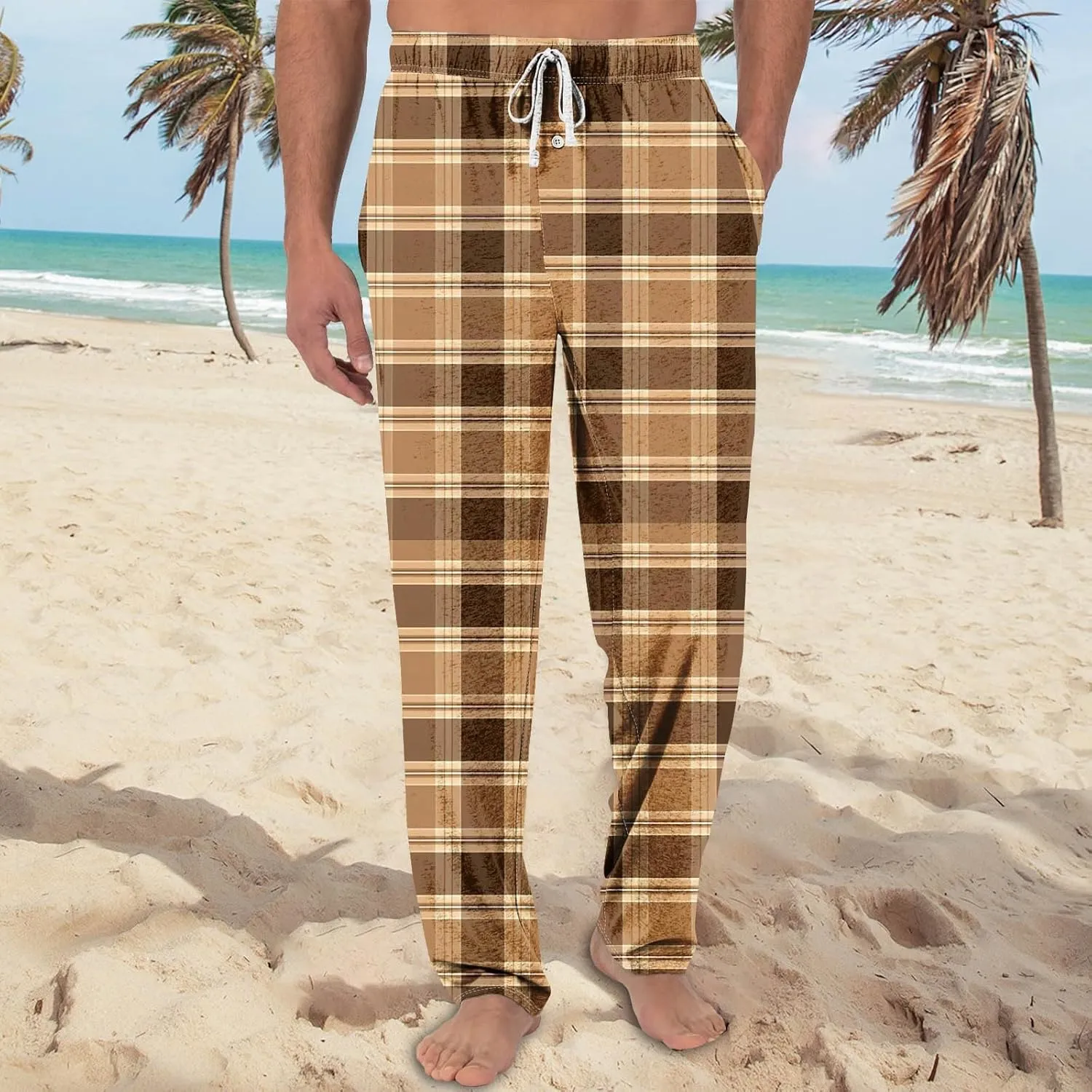 Mens Pajamas Pants Warm Plaid Lounge Pj Bottoms Casual Elastic Waist Drawstring Lounge Pants with Pockets
