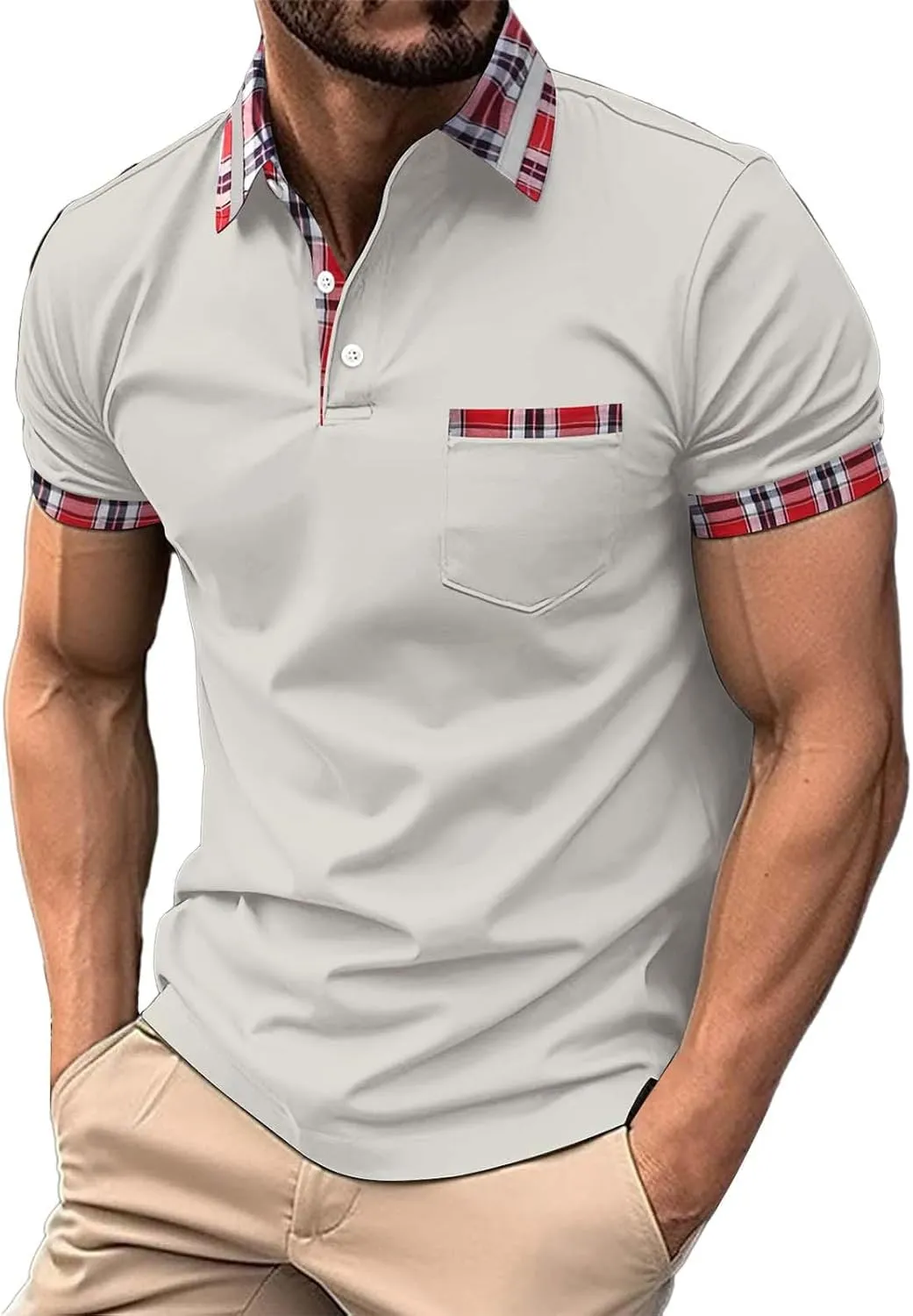Men's Quarter Button Polo Shirts Casual Knit Short Sleeve Ribbed Polo T Shirt Classic Fit Golf Shirts Activewear Tops