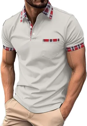 Men's Quarter Button Polo Shirts Casual Knit Short Sleeve Ribbed Polo T Shirt Classic Fit Golf Shirts Activewear Tops