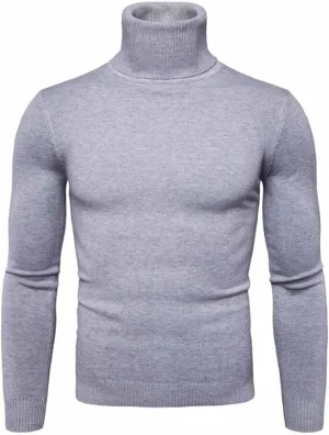 Mens Ribbed Slim Fit Knitted Turtleneck Pullover Sweater Classic Stretch Long Sleeve Basic Casual Solid Jumper Tops