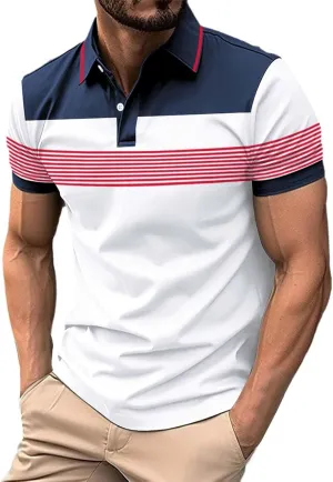 Men's Shirts Casual Stylish Button Down Short Sleeve Polo Shirts Patchwork Summer Shirts Loose Athletic Pullover Tees