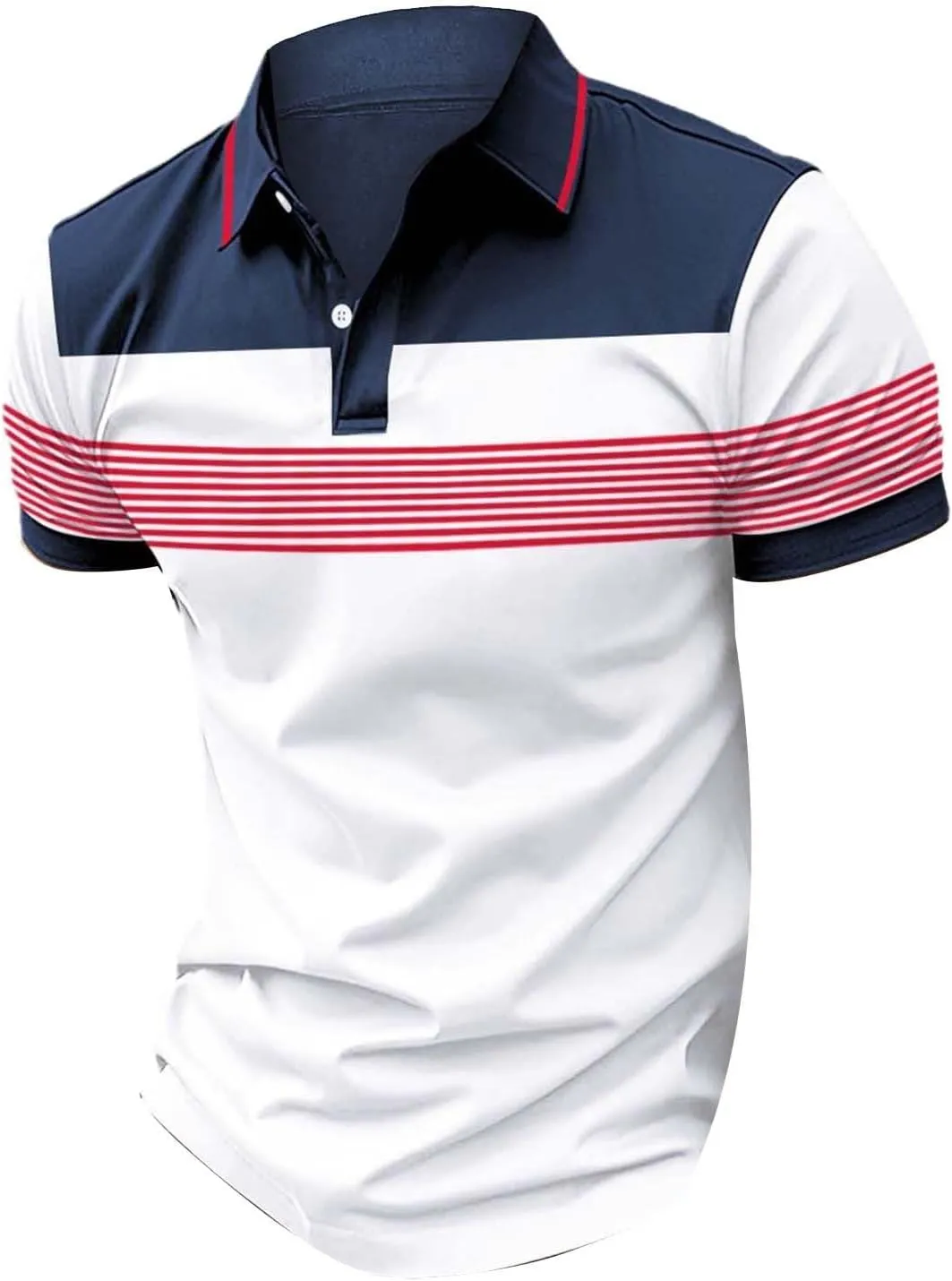 Men's Shirts Casual Stylish Button Down Short Sleeve Polo Shirts Patchwork Summer Shirts Loose Athletic Pullover Tees