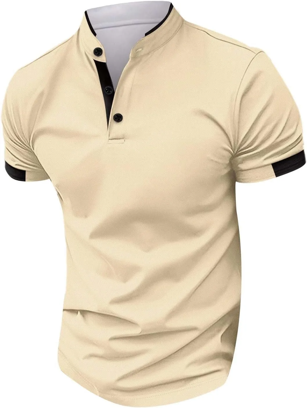 Mens Short Sleeve Polo Shirt Summer Casual Band Collar Tops Henley Shirts 2024 Fashion Classic Collarless Golf Shirts