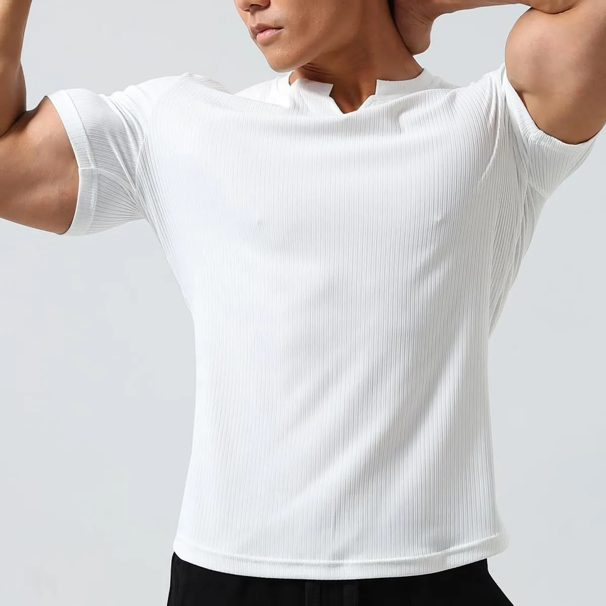 Mens Short Sleeve Workout Shirts Muscle Slim Fit Sweatshirts Gym Shirts for Men T82
