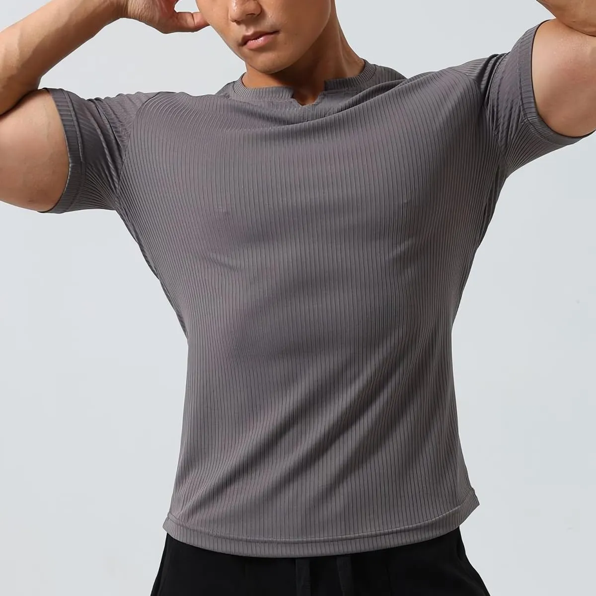 Mens Short Sleeve Workout Shirts Muscle Slim Fit Sweatshirts Gym Shirts for Men T82