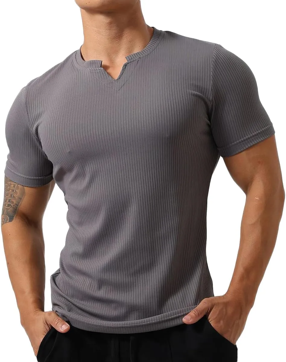 Mens Short Sleeve Workout Shirts Muscle Slim Fit Sweatshirts Gym Shirts for Men T82