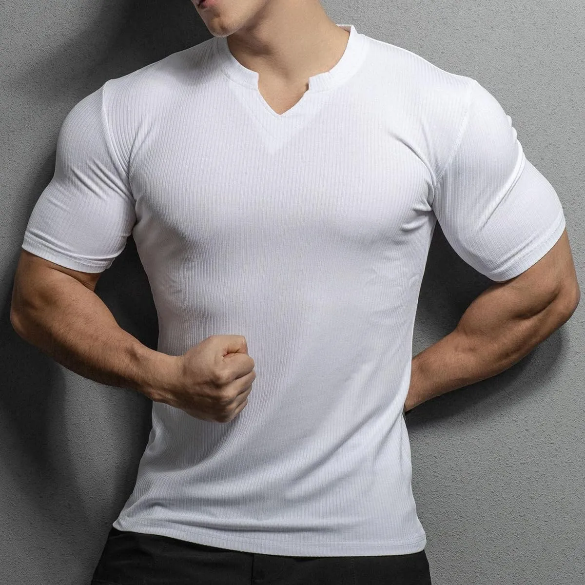 Mens Short Sleeve Workout Shirts Muscle Slim Fit Sweatshirts Gym Shirts for Men T82