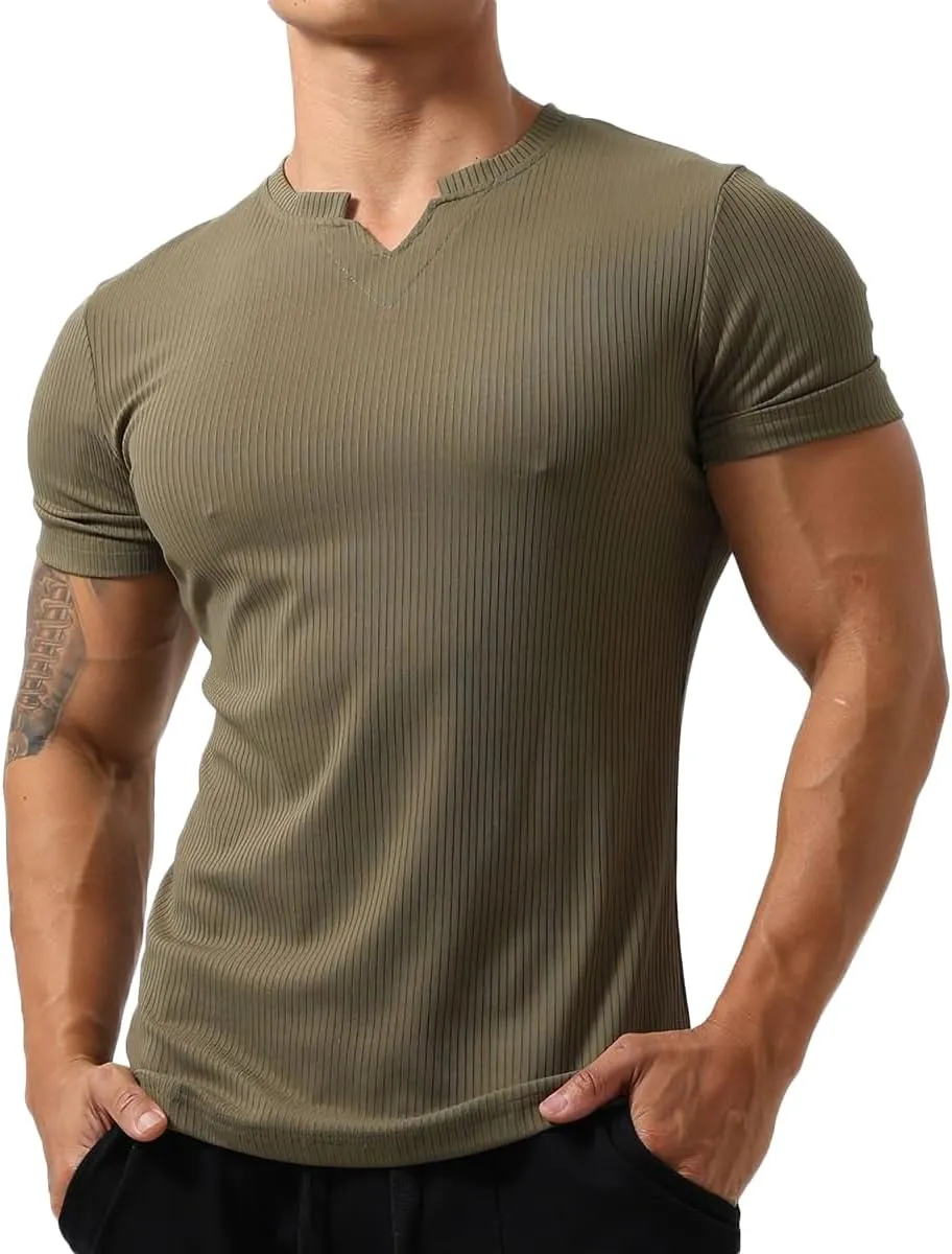 Mens Short Sleeve Workout Shirts Muscle Slim Fit Sweatshirts Gym Shirts for Men T82