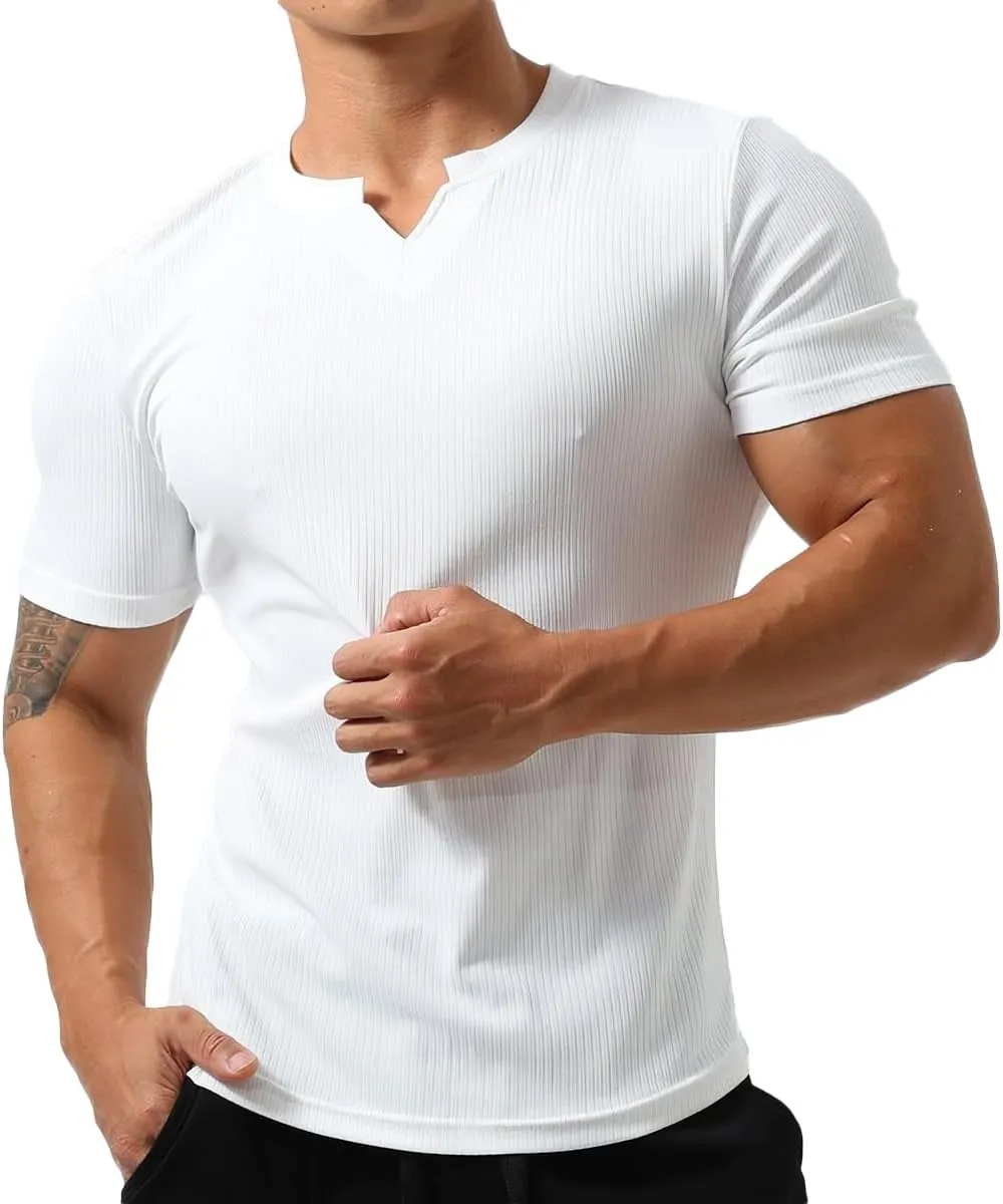 Mens Short Sleeve Workout Shirts Muscle Slim Fit Sweatshirts Gym Shirts for Men T82