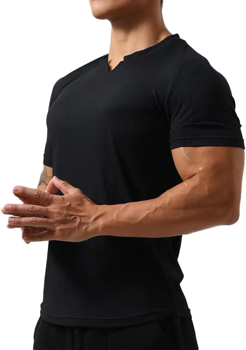 Mens Short Sleeve Workout Shirts Muscle Slim Fit Sweatshirts Gym Shirts for Men T82