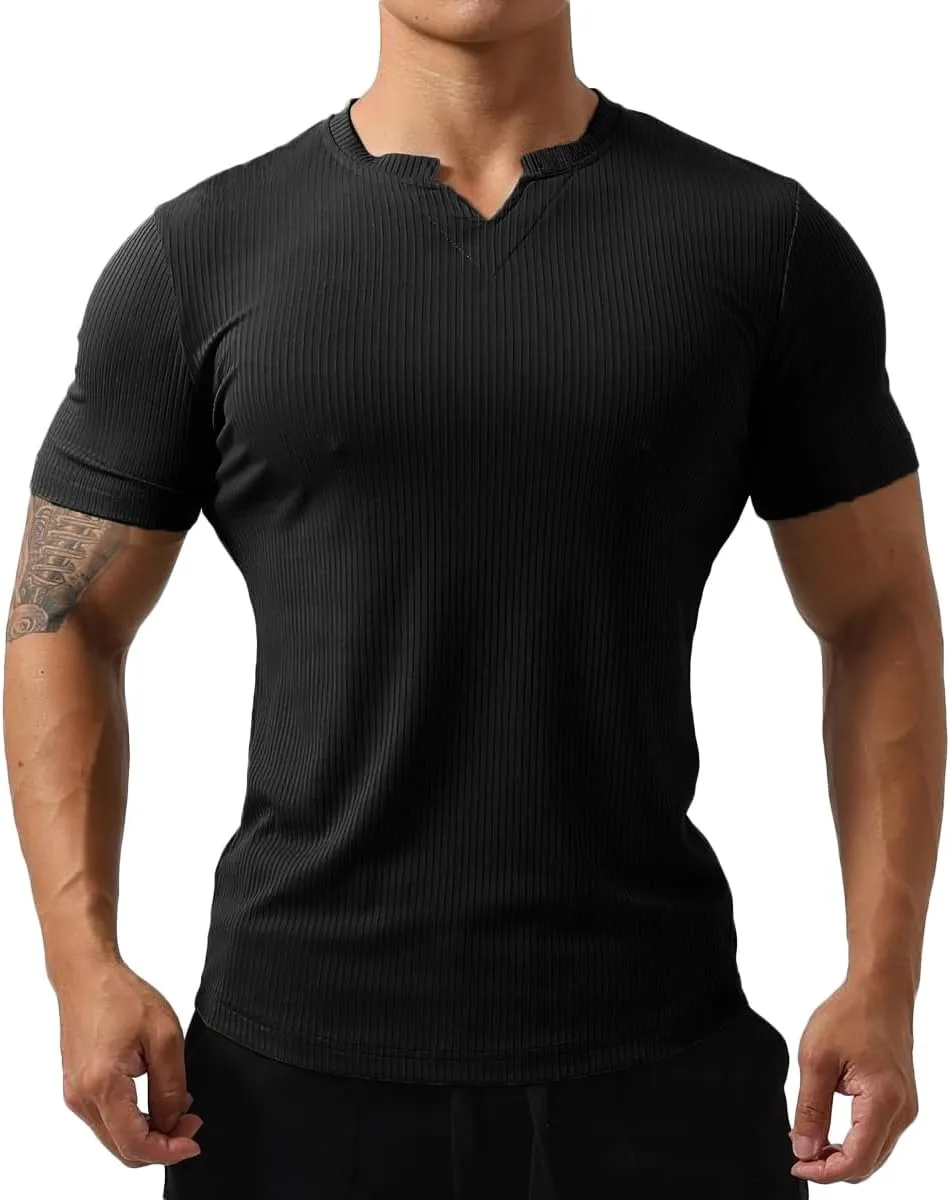 Mens Short Sleeve Workout Shirts Muscle Slim Fit Sweatshirts Gym Shirts for Men T82
