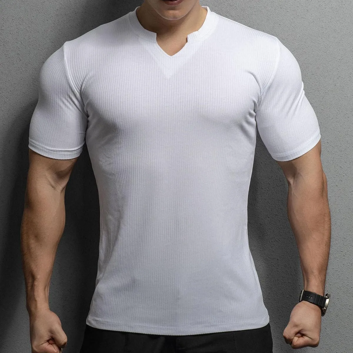 Mens Short Sleeve Workout Shirts Muscle Slim Fit Sweatshirts Gym Shirts for Men T82