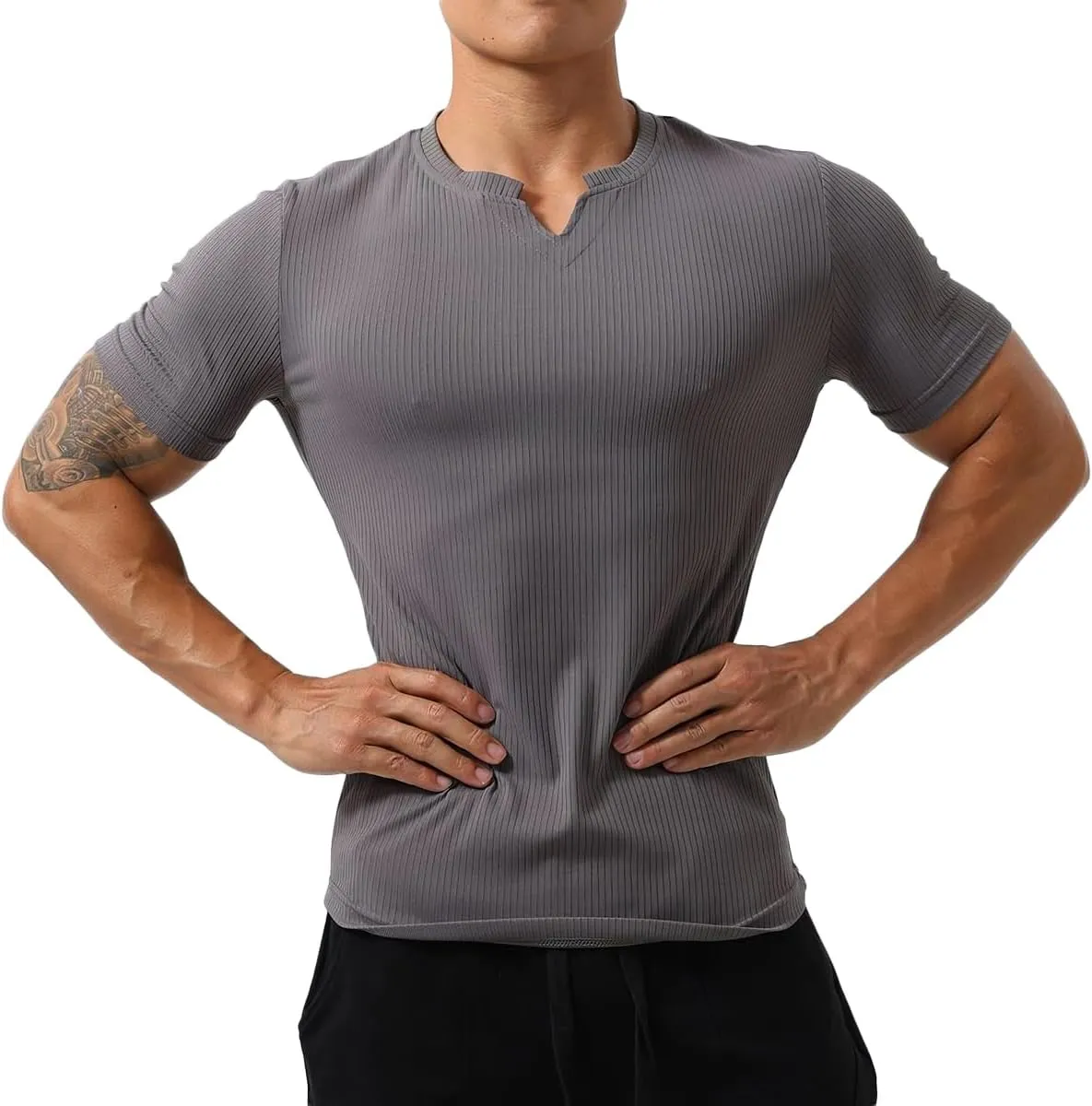 Mens Short Sleeve Workout Shirts Muscle Slim Fit Sweatshirts Gym Shirts for Men T82