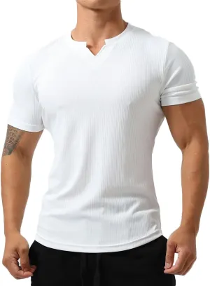 Mens Short Sleeve Workout Shirts Muscle Slim Fit Sweatshirts Gym Shirts for Men T82
