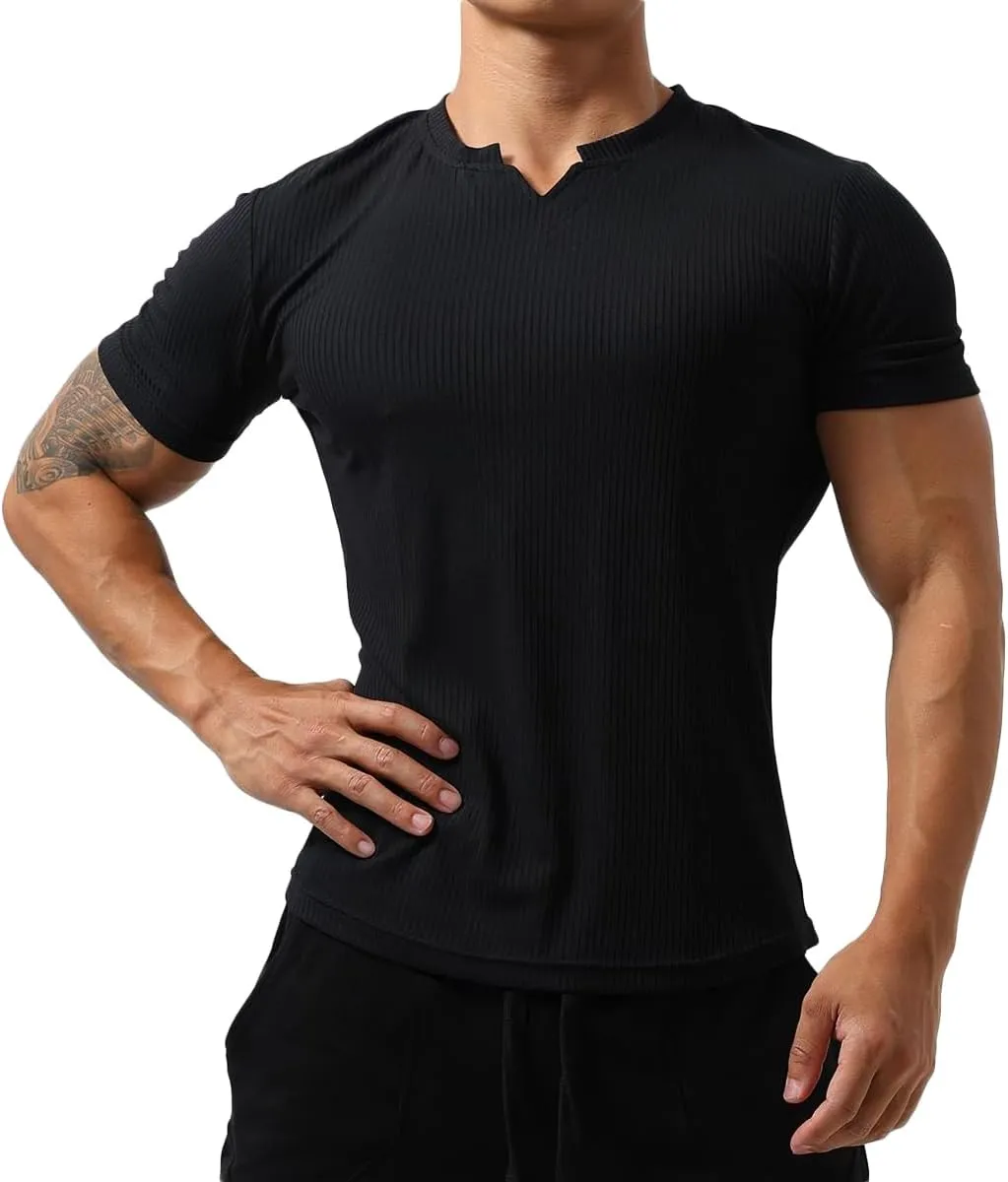 Mens Short Sleeve Workout Shirts Muscle Slim Fit Sweatshirts Gym Shirts for Men T82