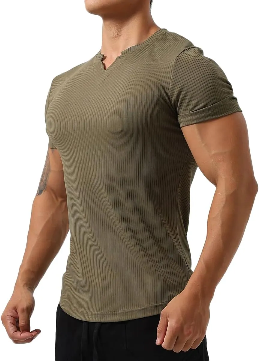 Mens Short Sleeve Workout Shirts Muscle Slim Fit Sweatshirts Gym Shirts for Men T82