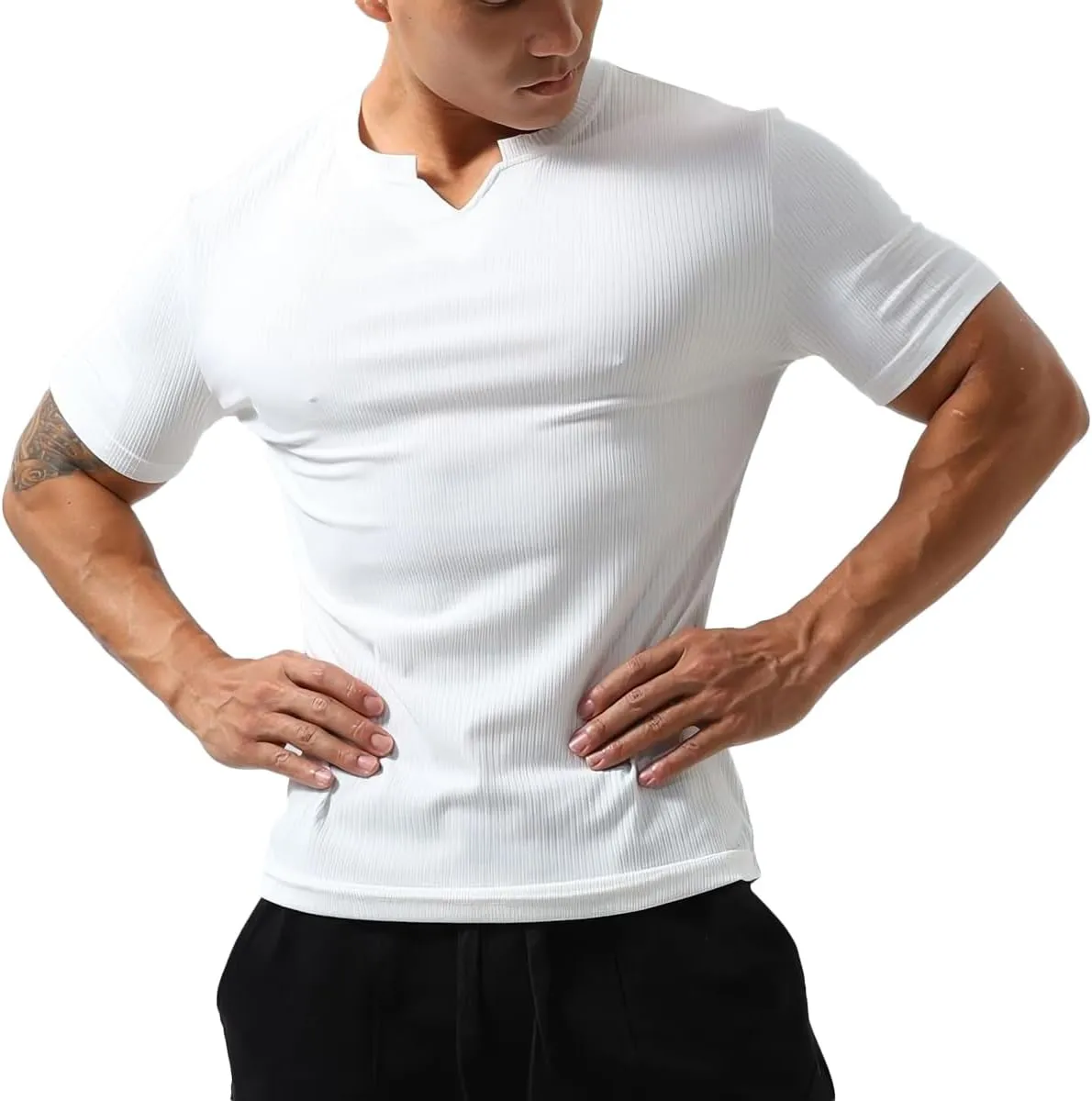 Mens Short Sleeve Workout Shirts Muscle Slim Fit Sweatshirts Gym Shirts for Men T82