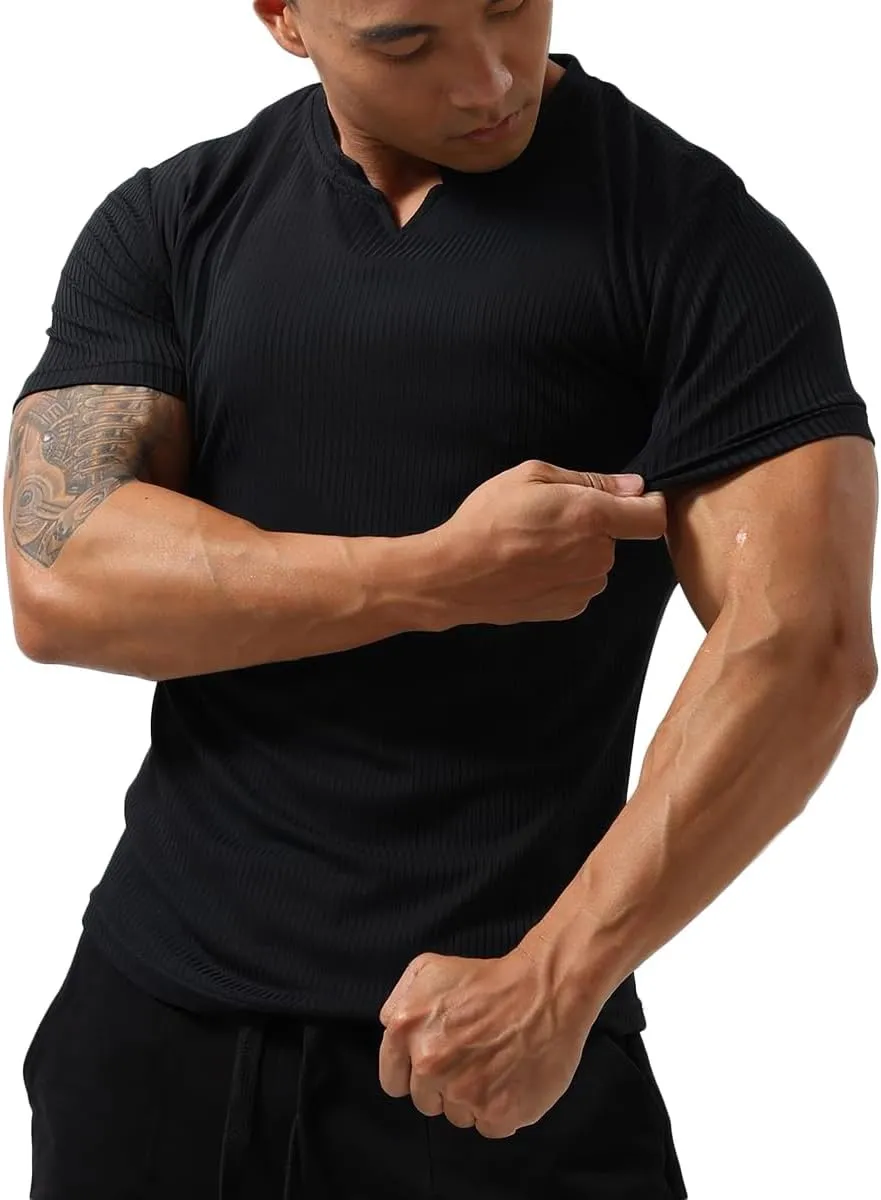 Mens Short Sleeve Workout Shirts Muscle Slim Fit Sweatshirts Gym Shirts for Men T82