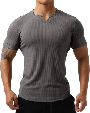 Mens Short Sleeve Workout Shirts Muscle Slim Fit Sweatshirts Gym Shirts for Men T82