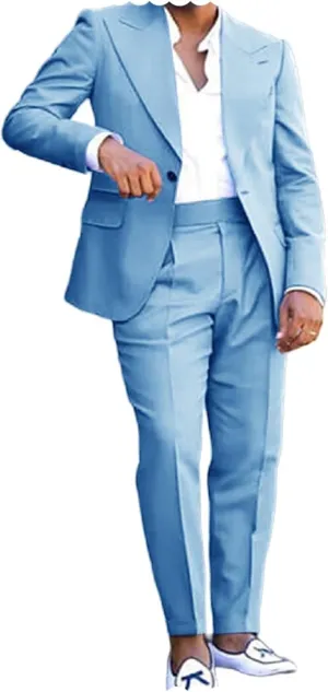 Men's Solid Color 2 Piece Suit Slim Fit Formal Blazer Tuxedo Pants