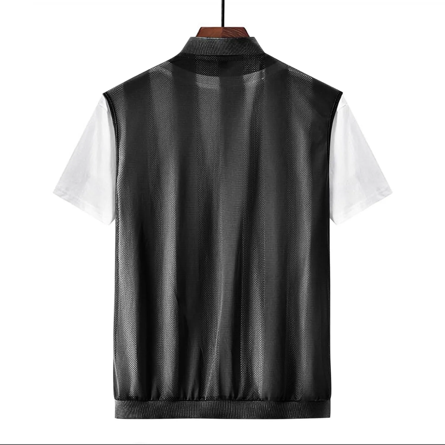 Men's Summer Casual Lightweight Breathable Mesh Cycling Travel Zip Open Front Vest Loose Sleeveless Cut Out Shirt Top