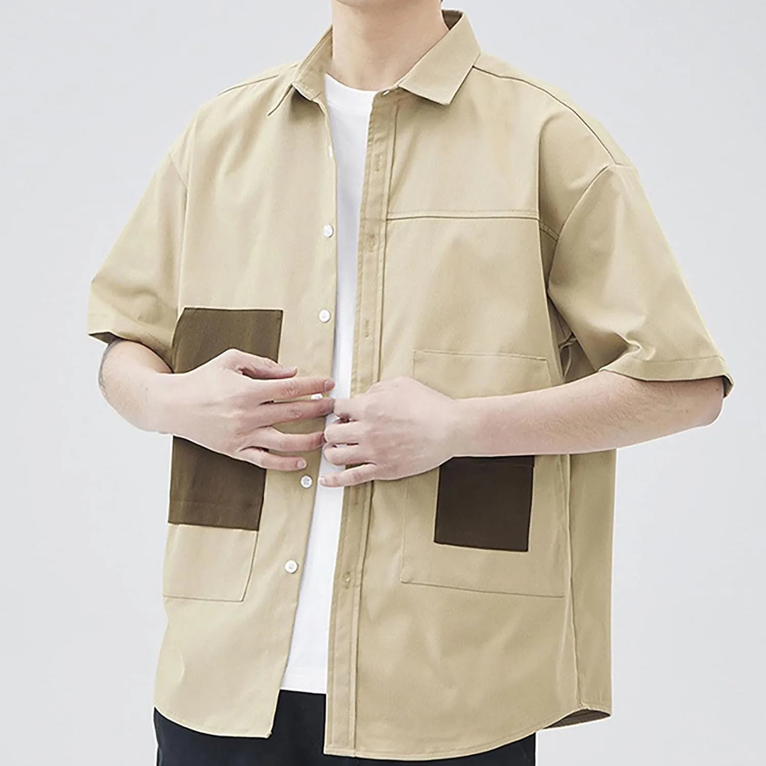 Men's T-Shirts Stylish Cargo Shirts Coat Summer Spring Thin Jacket Tops Men Boys Streetwear Button Down Shirts Pocket