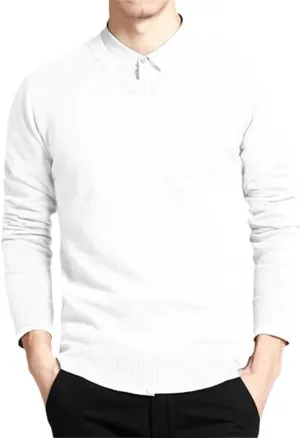 Men's V-Neck Cotton Sweater Solid Long Sleeve Pullovers Outwear Loose Fit Knitting Jumpers Tops