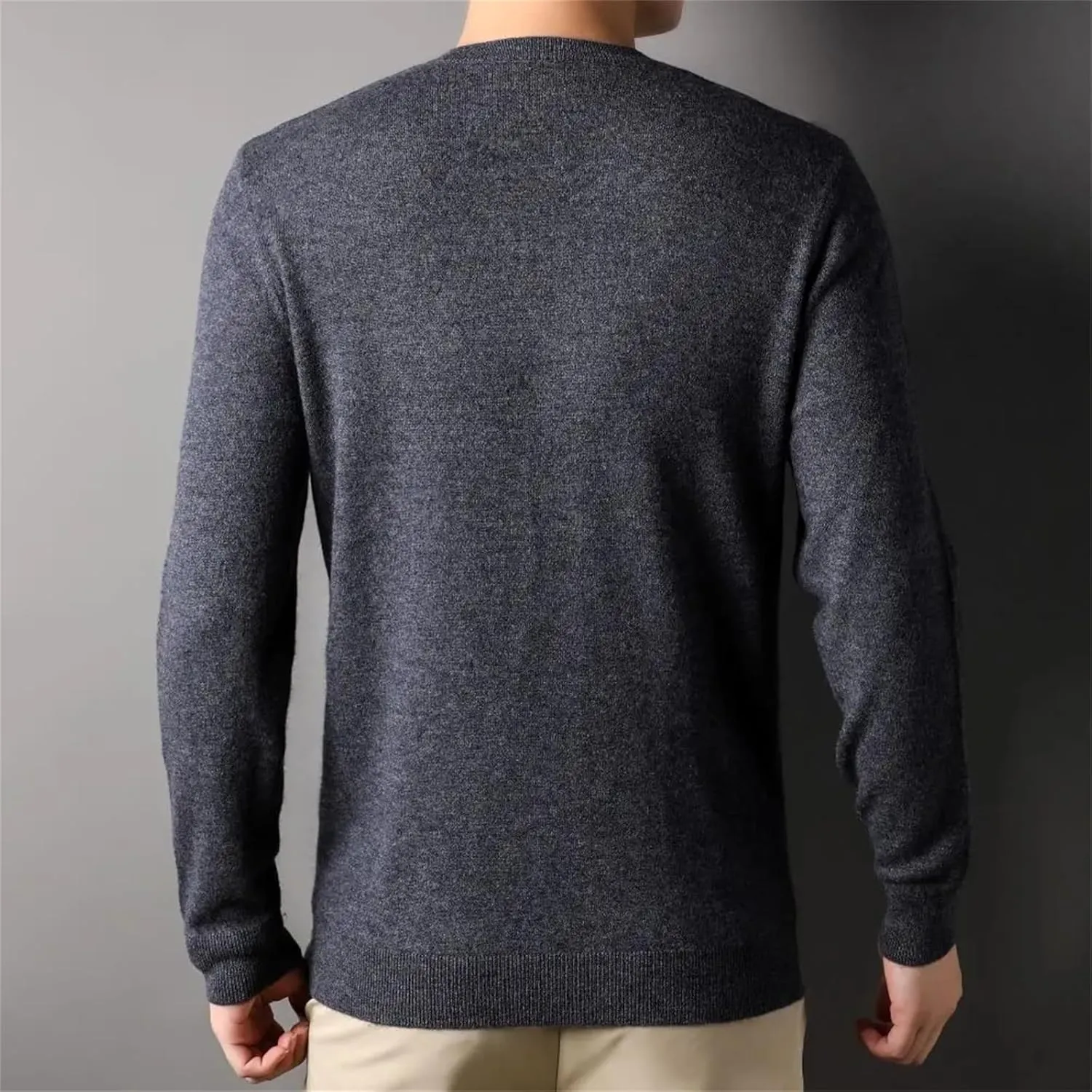 Men's V-Neck Wool Sweater Classic Long Sleeve Solid Slim Fit Knitted Pullover