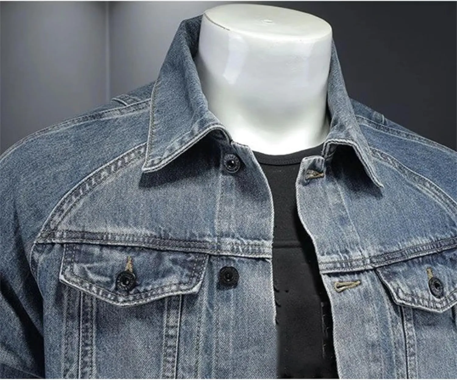 Men's Vintage Denim Jacket Casual Versatile Loose Lapel Jeans Jacket Classic Button Down Motorcycle Coats